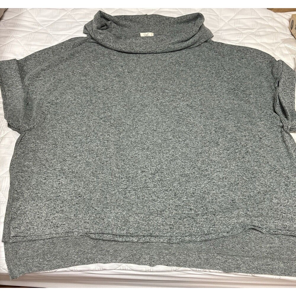 Easel Los Angeles Women Gray Heather Cowl Neck Oversized Short Sleeve Tunic Top